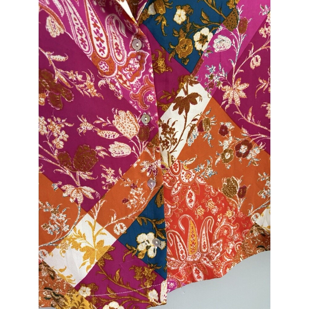 ROSE + OLIVE Patchwork Button Up Shirt Women’s Large Boho Floral Paisley Crop - Picture 4 of 9